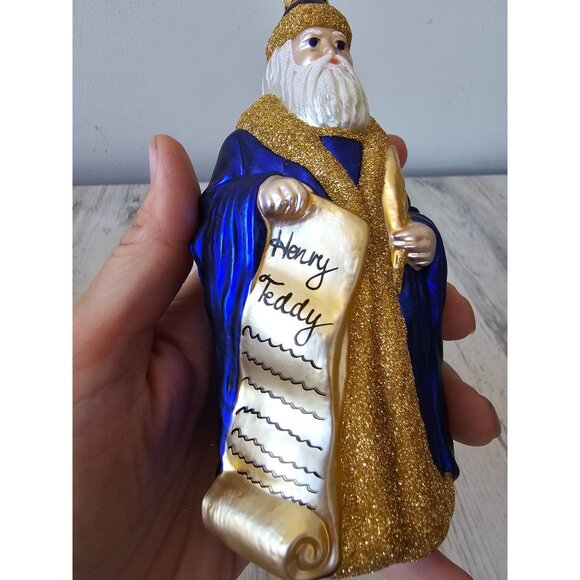 Patricia breen Santa making his list Henry Teddy list gold blue ornament Xmas tr - Picture 8 of 8